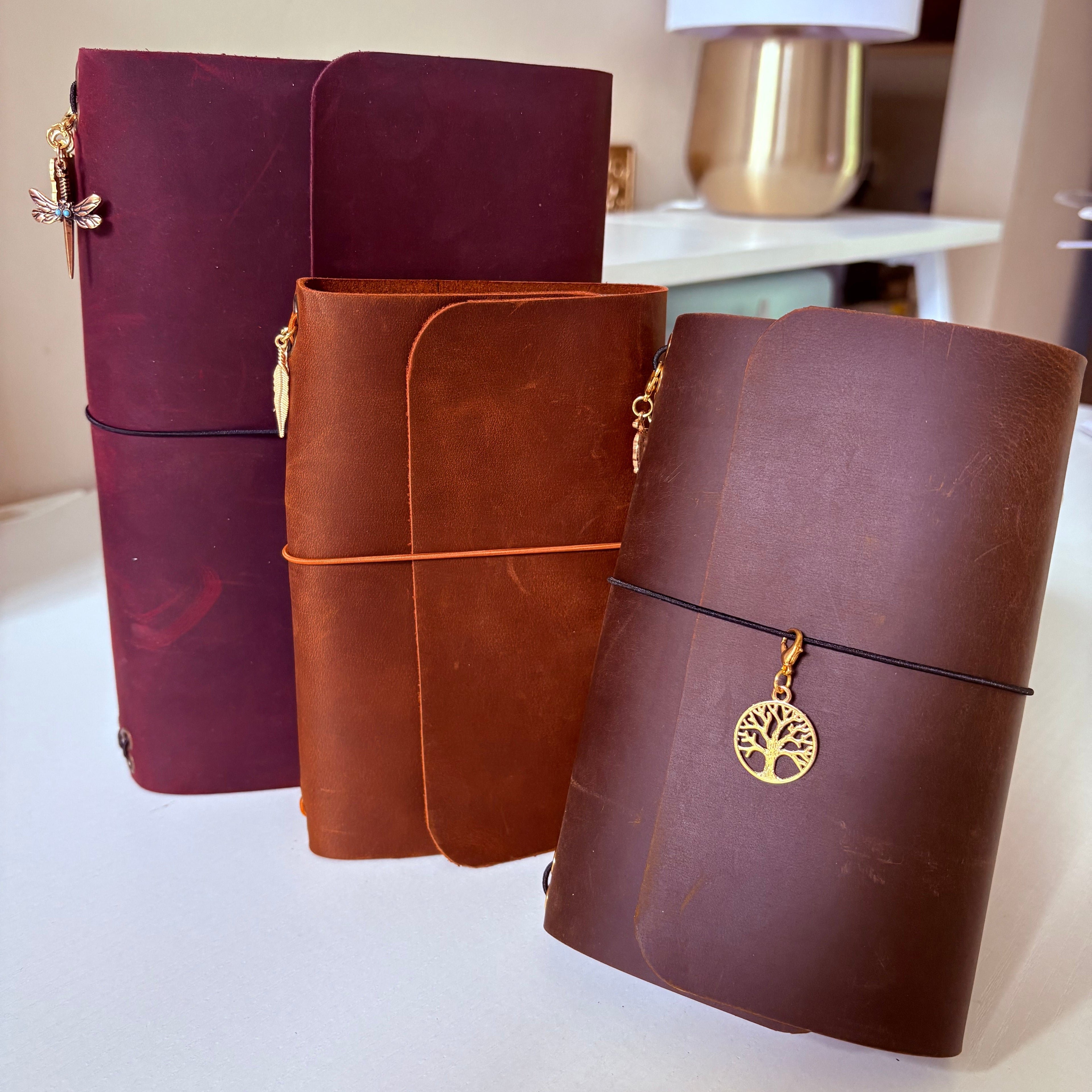 Handmade Leather Journal Cover | Personalized with Charms